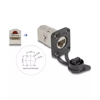 DeLOCK 67061 D-Typ RJ45 Cat.6A STP Einbaudose mit Schutzkappe, IP66