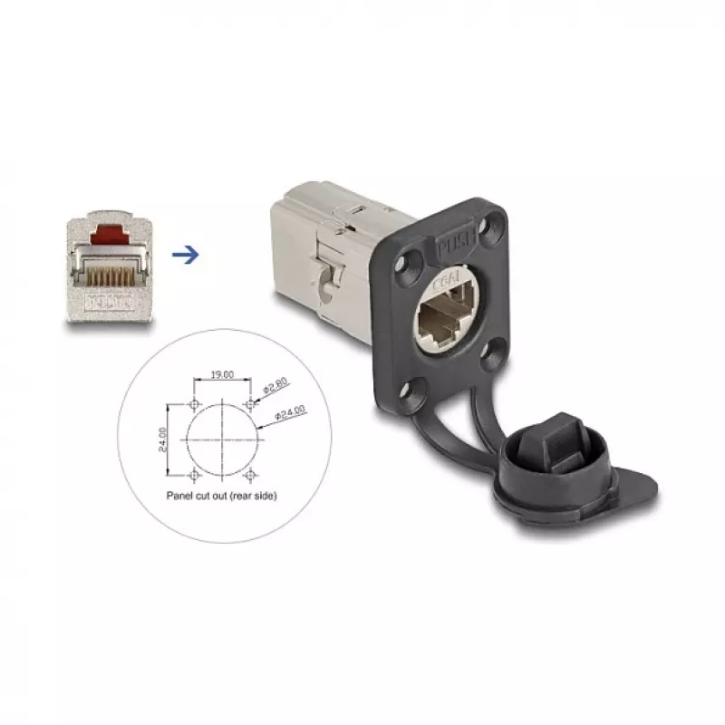 DeLOCK 67061 D-Typ RJ45 Cat.6A STP Einbaudose mit Schutzkappe, IP66