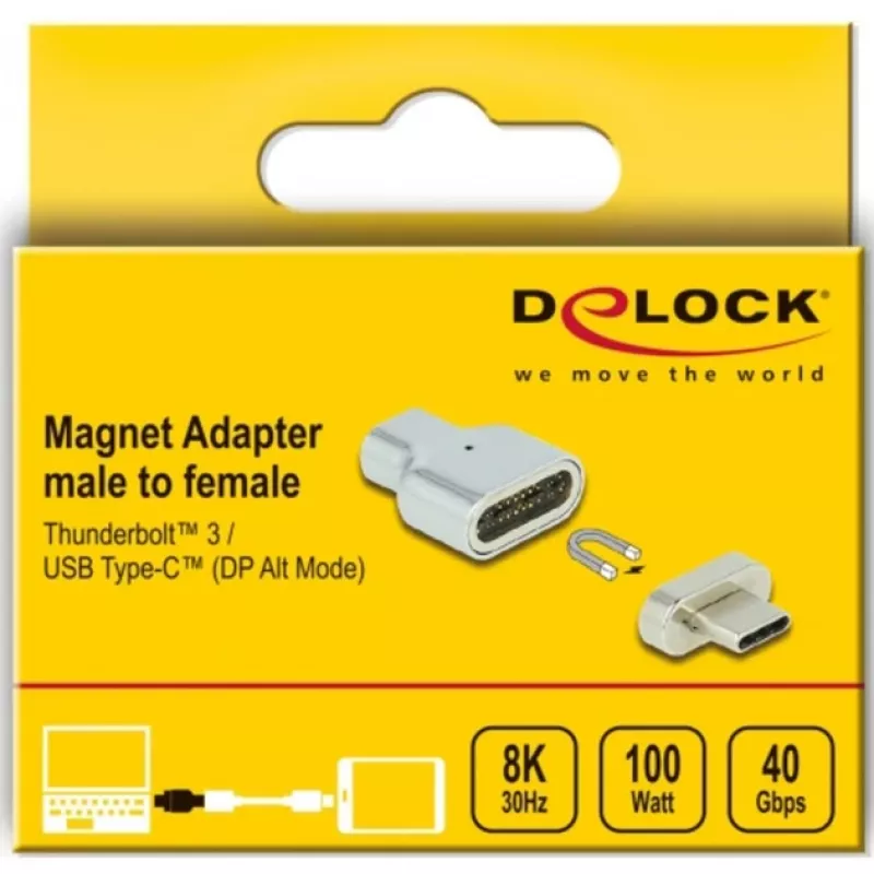 DeLOCK - Thunderbolt / USB-C-Adapter - USB-C (M) magnetisch auf USB-C (W) - USB 3.2 Gen 2 / Thunderbolt 3 4,5 A - 8K-Unterstützung - Silber (66433)