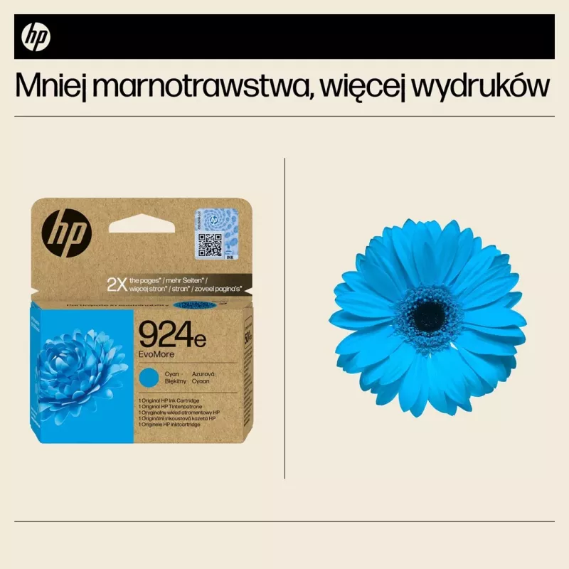 HP 924e EvoMore Cyan Original Tintenpatrone, Hohe (XL) Reichweite, Cyan, 1 Stück, 800 Seiten, Einzelpackung