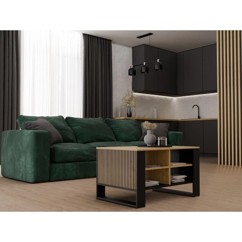Couchtischplatte e shop STOLIK KAWOWY ŁAWA MODERN 4P schlank Dąb Artisan / schwarze Frezy