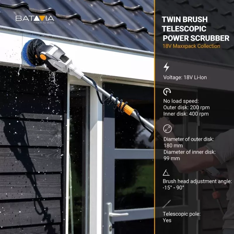 Batavia B.V. | 18V Twin Brush - Akku-Bürstensystem mit bürstenlosem Motor und Teleskopstiel, ohne Akku und Ladegerät | IPX7