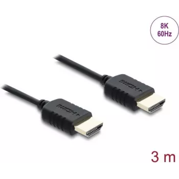 HDMI-Kabel DELOCK 81683 — 3 m, HDMI Typ A Stecker auf Stecker, 48 Gbit/s, bis zu 7680×4320, vergoldete Kontakte, schwarz