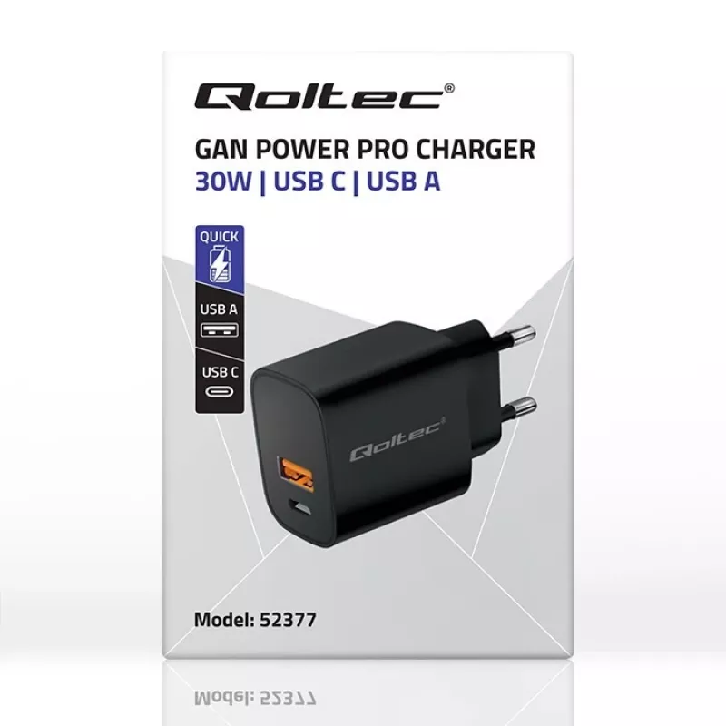 Netzteil QOLTEC 52377 GaN 30W Ausgang 5–20V für tragbare Geräte