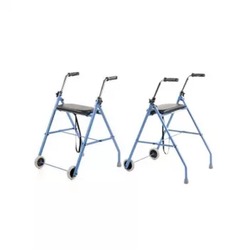Zweirädrige Rehabilitationsstütze ARmedical PPC005 – blau/schwarz, Stahlrahmen, verstellbare Höhe, Sitz inklusive