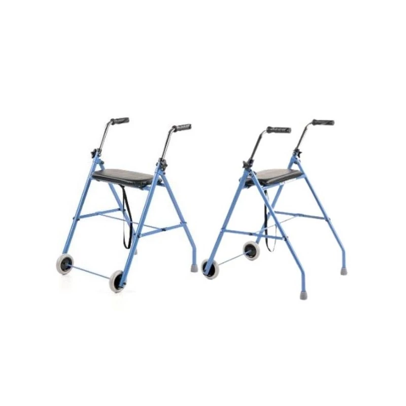 Zweirädrige Rehabilitationsstütze ARmedical PPC005 – blau/schwarz, Stahlrahmen, verstellbare Höhe, Sitz inklusive