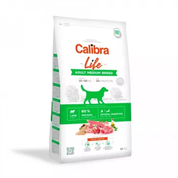 Trockenfutter für Hunde Calibra Life Adult Medium Breed Lamb 12 kg — Alleinfuttermittel für mittelgroße erwachsene Hunde, 27 % Protein, 16 % Fett, glutenfrei