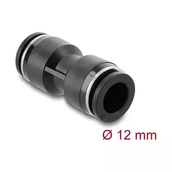 Pneumatischer Steckverbinder DELOCK 12 mm gerade, Innengewinde, Metall-/Kunststoffkörper, Länge 48,5 mm, schwarz