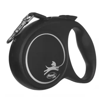 Flexi Schwarz Design M, Rollleine mit Band, 5 m, für mittelgroße Hunde (10–25 kg), max. Belastung 20 kg
