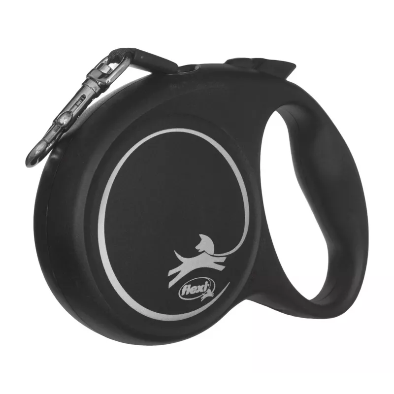 Flexi Schwarz Design M, Rollleine mit Band, 5 m, für mittelgroße Hunde (10–25 kg), max. Belastung 20 kg