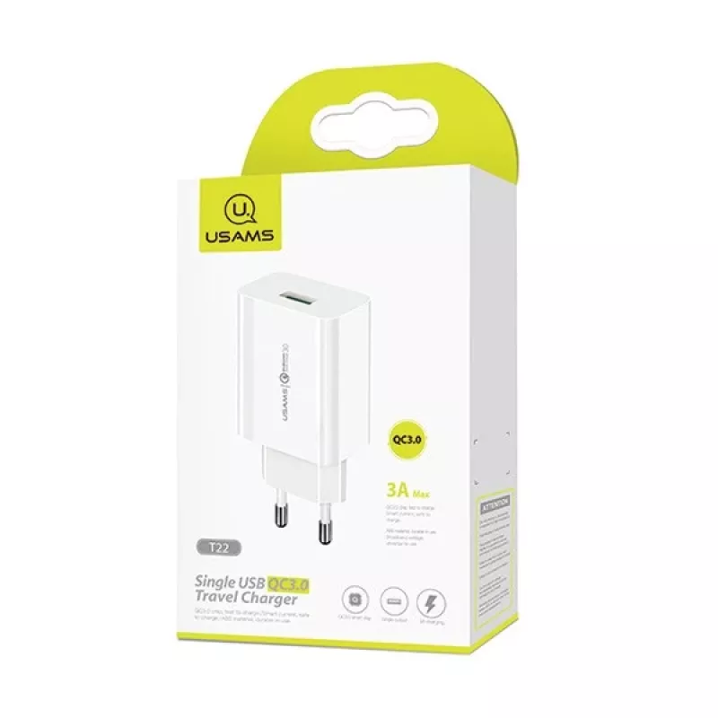 Ladegerät usams T22 18W QC 3.0 mit USB-C-Kabel — 18W-Schnellladegerät, Quick Charge 3.0