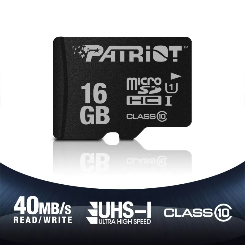 MicroSDHC-Speicherkarte PATRIOT PSF16GMDC10 — 16 GB, Class 10, UHS-I (U1), 80 MB/s, schwarz