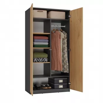 Kleiderschrank top e shop SD-90 ANT/ART KPL — 2-türiger Schlafzimmerschrank, 7 Einlegeböden, 900×500×1800 mm