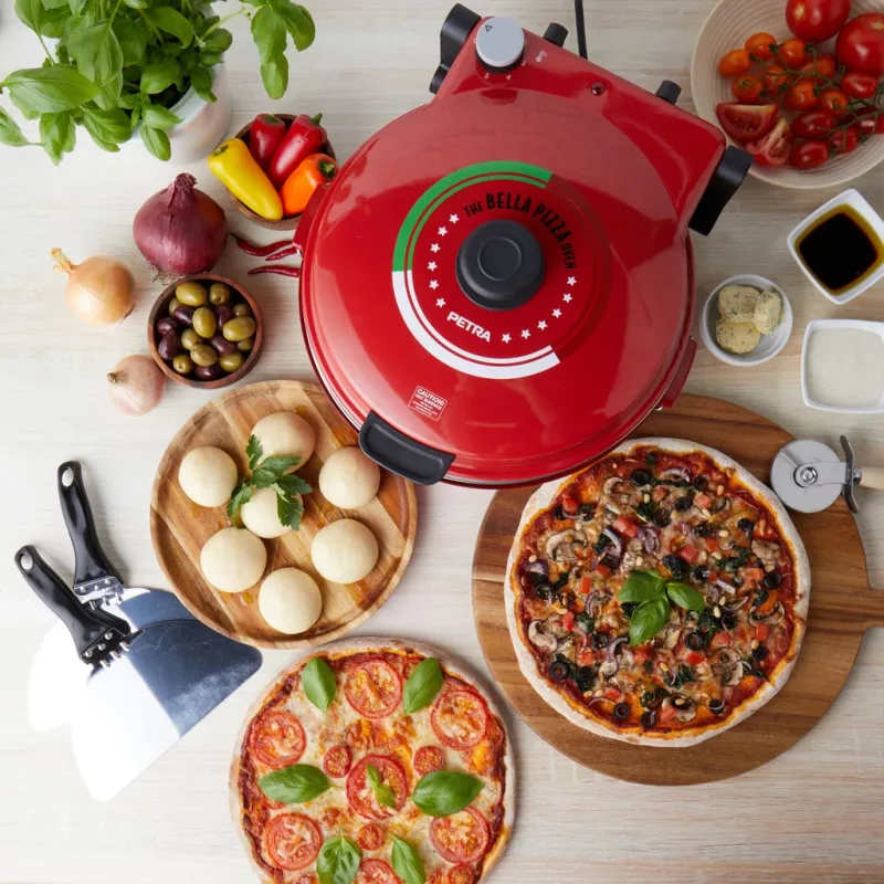 Pizzamaker Petra PT5666VDE Bella Pizza 1200 W antihaftbeschichtete Oberfläche, Tisch-Pizzaofen