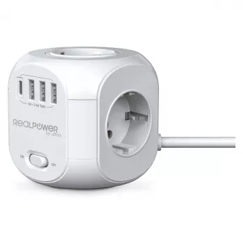 RealPower PowerBox 431 Stromverlängerung 1,8 m 4 Netzsteckdosen Innenbereich Weiß