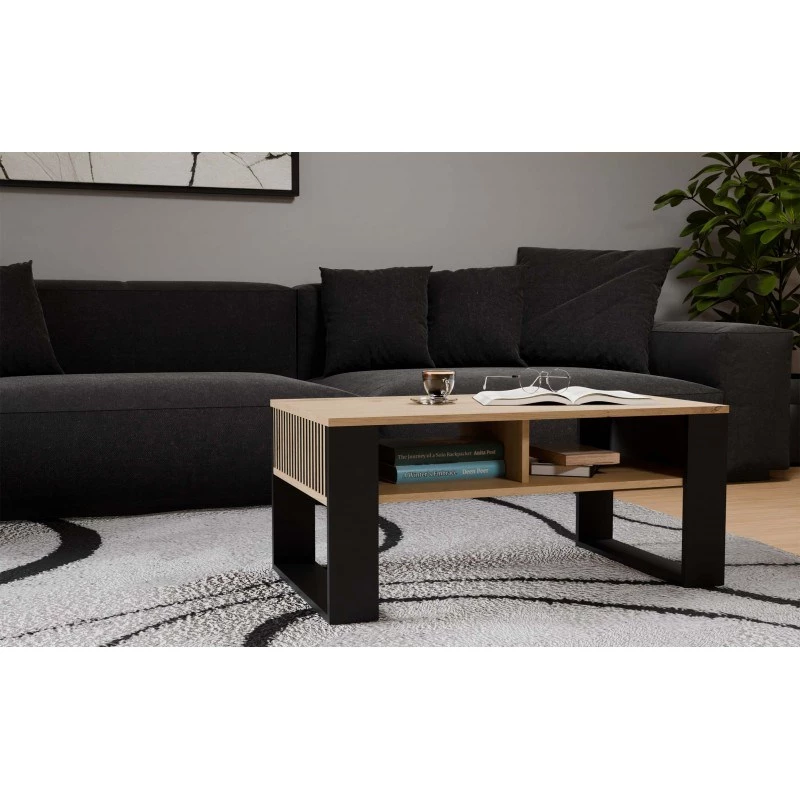 top e shop STOLIK KAWOWY ŁAWA MODERN 2P schlank Dąb Artisan schwarze Lamellen