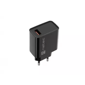 NATEC AC-Schnellladegerät für den Innenbereich, kabelgebunden, Ribera – 18 W (5–15 V, bis zu 3 A), 1× USB-A, Huawei FCP/SCP, schwarz