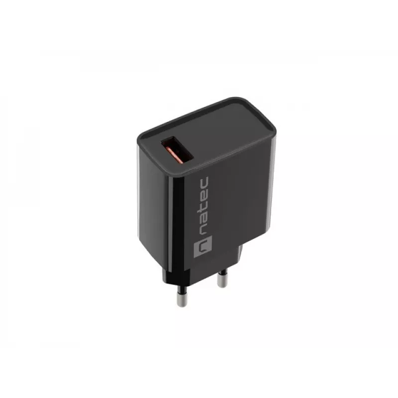 NATEC AC-Schnellladegerät für den Innenbereich, kabelgebunden, Ribera – 18 W (5–15 V, bis zu 3 A), 1× USB-A, Huawei FCP/SCP, schwarz