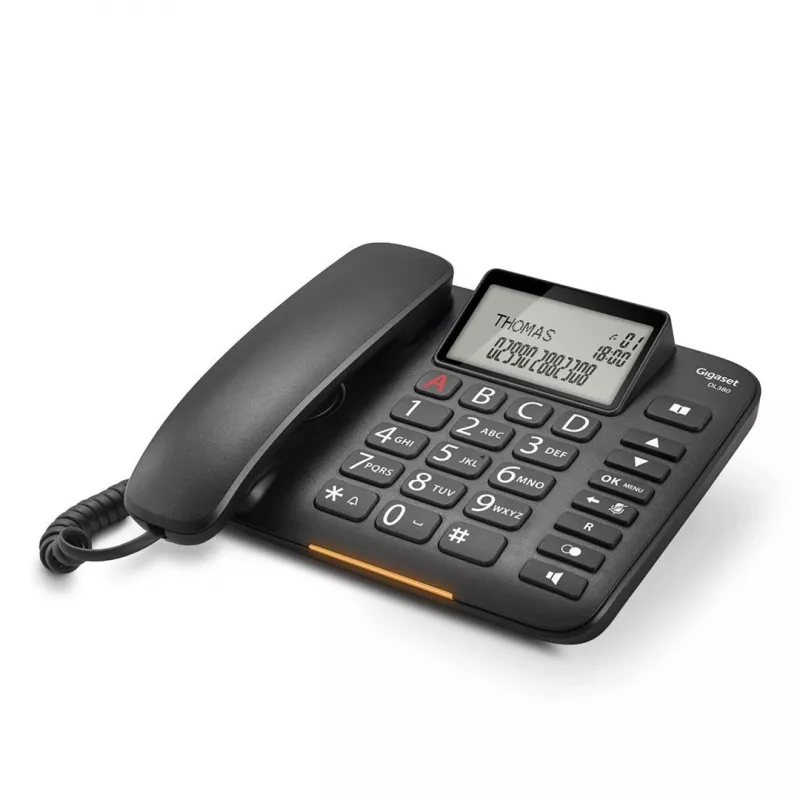 Analoges Telefon Gigaset DL380 mit Anruferkennung, kabelgebundener Hörer, schwarz