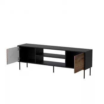 TV-Schrank cama meble EF CORTINA 180×40×60 cm, Oberseite schwarz, Gestell Nussbaum