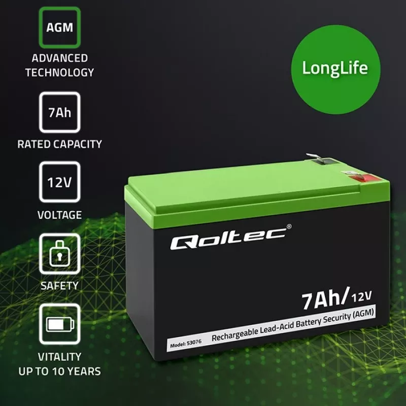 Qoltec 53076 AGM-Batterie | 12V | 7Ah | Sicherheit