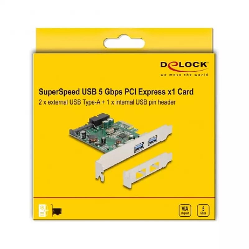 DeLOCK PCI Express x1 Karte auf 2 x USB 3.2 Gen 1 Typ-A + 1 x interner 19-Pin-Header