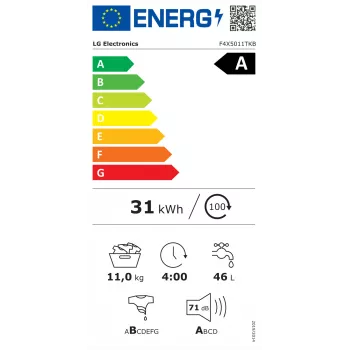 LG Waschmaschine F4X5011TKB, A, Frontlader, Waschkapazität 11 kg, Tiefe 56,5 cm, 1400 U/min, LED, Weiß | LG