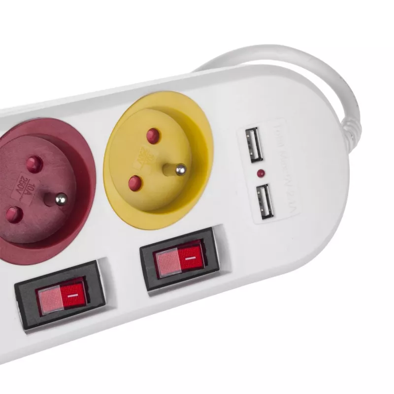 Steckdosenleiste MACLEAN MCE229W — 4 Steckdosen, 2× USB, 1,5 m Kabel, Typ F, 10 A, weiß