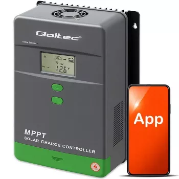 MPPT Solar Charge Controller QOLTEC 80A mit Temperatursensor, 12/24/36/48 V, LCD, Bluetooth, APP, GEL/LiFePO4