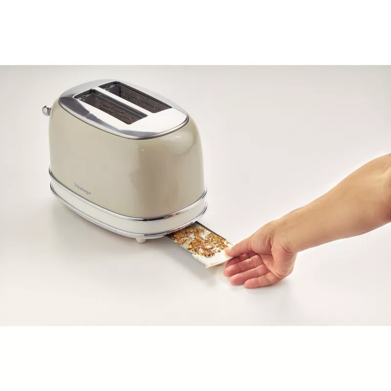 Ariete 155 Design 2-Scheiben-Toaster mit Sandwich-Körben, 6 Bräunungsstufen, 810 W, Edelstahlgehäuse, herausnehmbare Krümelschublade, Pastellbeige
