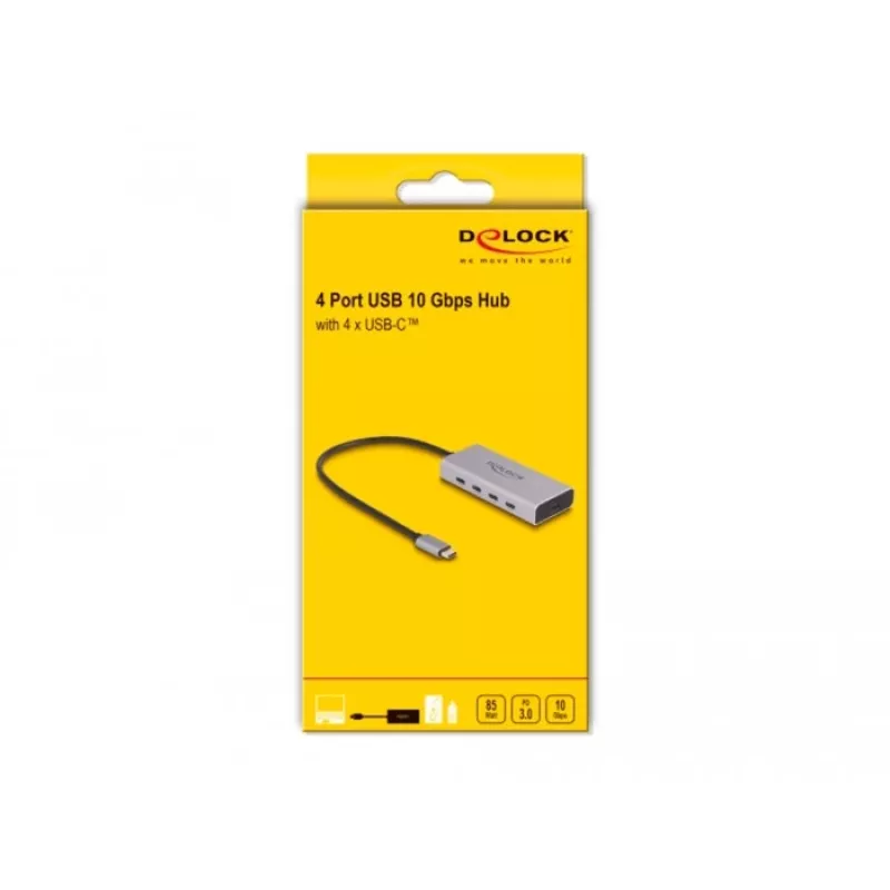 DELOCK USB Hub 10 Gbps Typ-C 4 Ports PD 85W 30cm Kabel