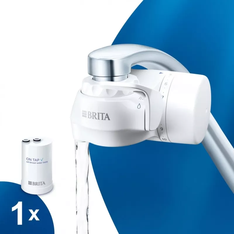 Wasserhahn-Wasserfilter BRITA ON TAP V CU CE2 (1052067) — 4-stufig, 600 L Kapazität, 3 Modi, 5 Adapter, weiß