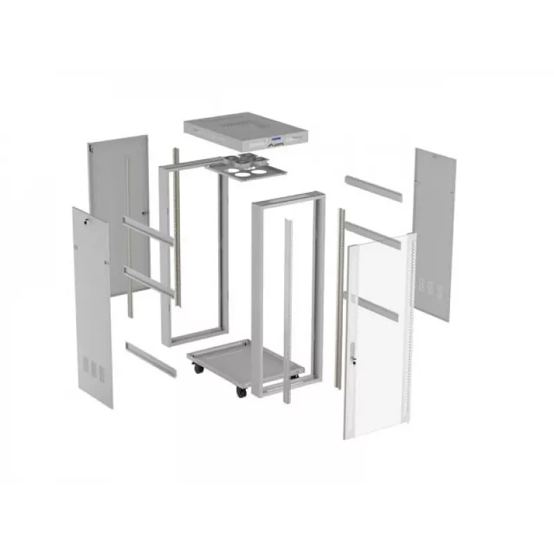 19 Zoll 32HE LANBERG Stand-Rack-Schrank 600×800 mm Grau mit Glastür und LCD (flach Pack)