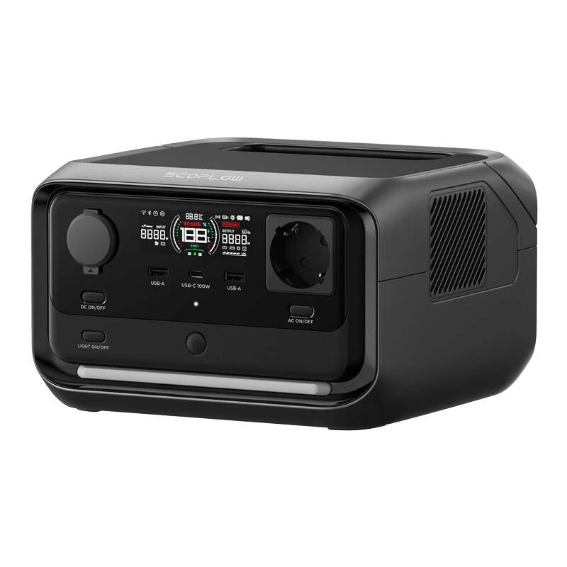 Tragbare Powerstation EcoFlow River 3 Plus — LiFePO4 286Wh, AC- und USB-Ausgänge, Solar-/Zigarettenanzünder-Ladung