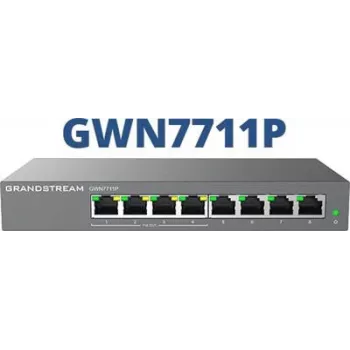 Managed L2 Gigabit PoE-Netzwerk-Switch Grandstream GWN7711P — 8x RJ-45 10/100/1000, 48V DC, Desktop/Wandmontage