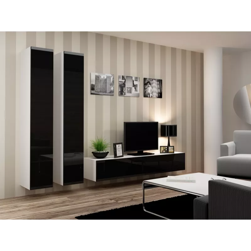 Cama Wohnzimmer-Schrankset VIGO 4 weiß/schwarz glänzend