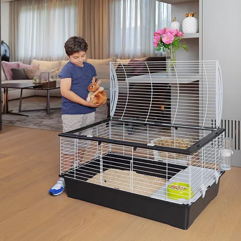 Käfig FERPLAST Casita 100 für Kaninchen und Meerschweinchen, Metall/Kunststoff, 960×570×560 mm, Taupe/Weiß