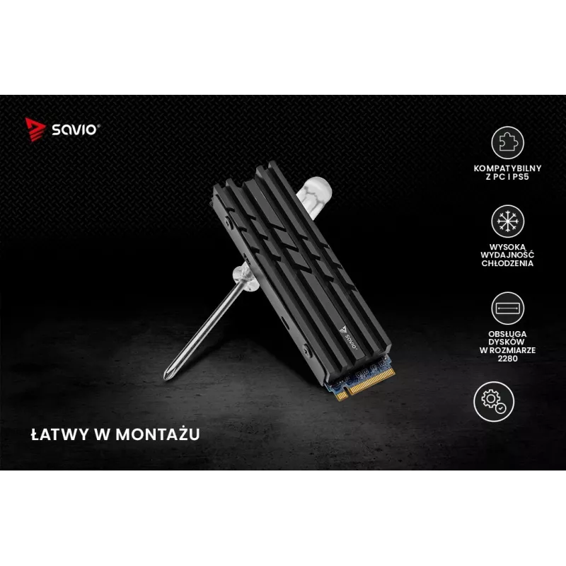 Luftkühler SAVIO M.2 NVMe 2280 AK-60 Schwarz Kühlkörper für 22x80 mm SSD