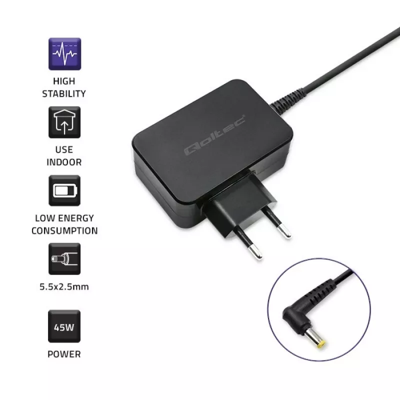Ladegerät QOLTEC 52407 für Toshiba Ultrabook 45W 19V 2,37A Netzteil