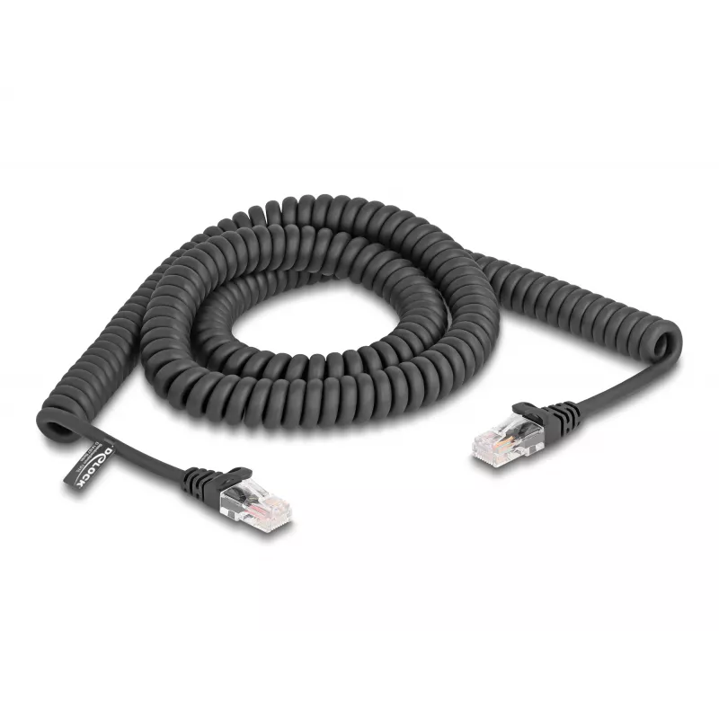 DeLOCK RJ45 Spiralkabel Stecker auf Stecker Cat.5e 3 m schwarz