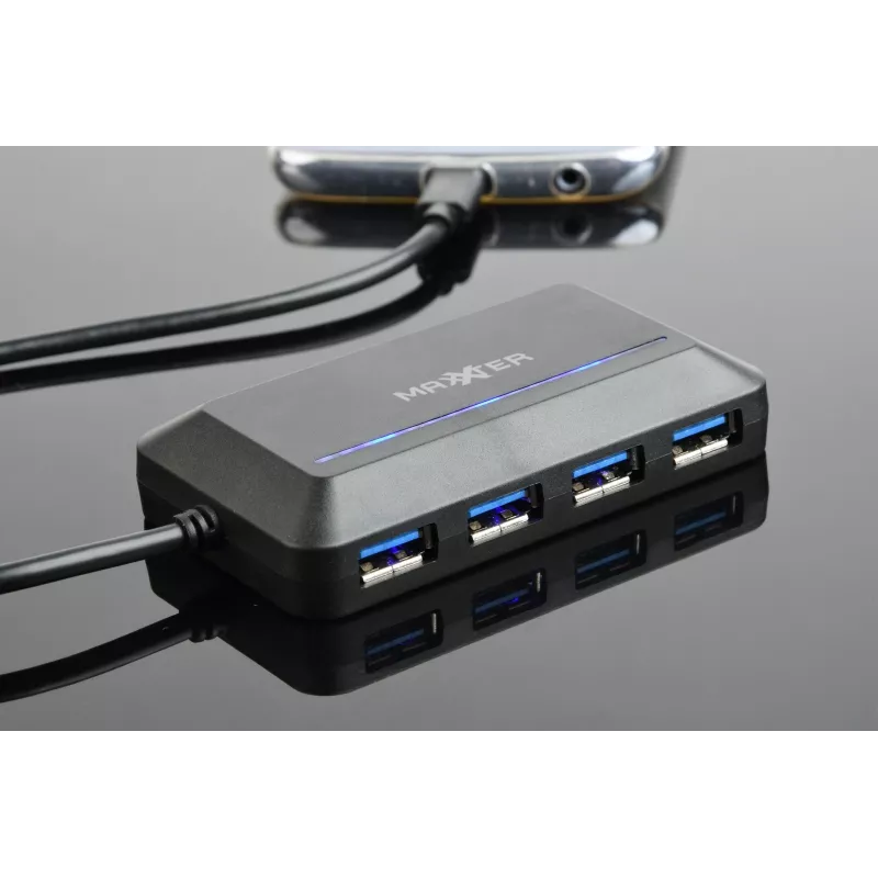 USB Hub GEMBIRD ACT-HUB3C-4P — USB 3.2 Gen 1 Type-A Host zu 4 × USB 3.2 Gen 1 Type-C, 5000 Mbit/s, schwarz
