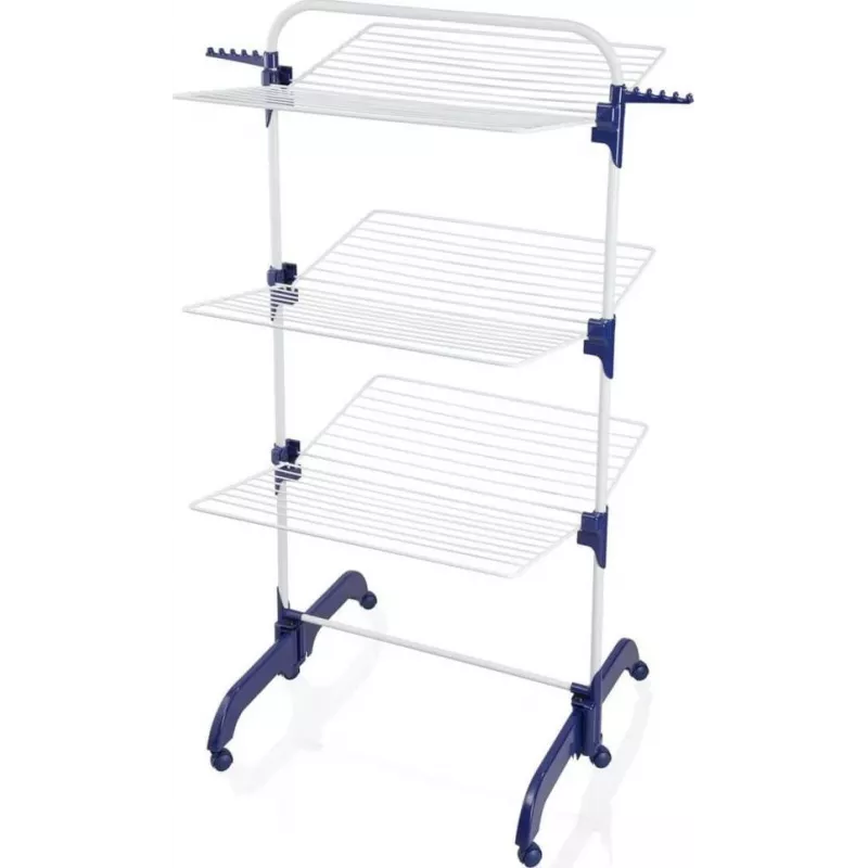 Wäscheständer Leifheit Pegasus 1081529, klappbarer Trockner aus Metall/Kunststoff, Trockenfläche 42 m, Rollen, Kleiderbügelhalter, 76,5×700×1450 mm