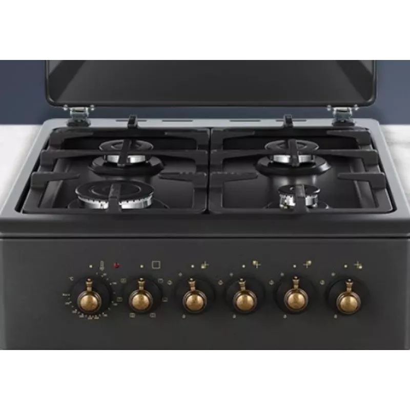 Gas-/Elektroherd MPM MPM-56-KRM-13, 4 Kochzonen, elektrischer Backofen 58 L, mechanische Drehknöpfe, schwarz