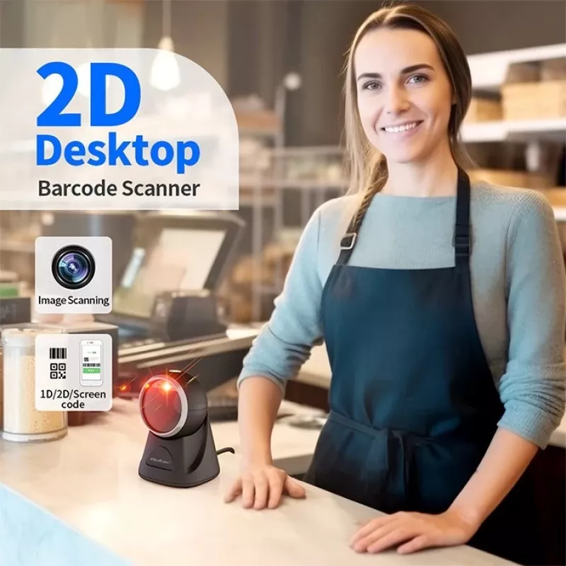 Qoltec Tisch-Barcode-Lesegerät für 1D- und 2D-Codes, QR-Scanner, Schwarz