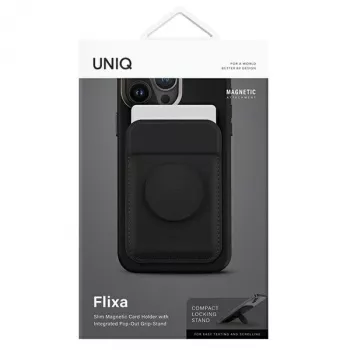 Magnetische Kartenbörse UniQ Flixa — MagSafe-kompatibel, schwarz (Jettschwarz)