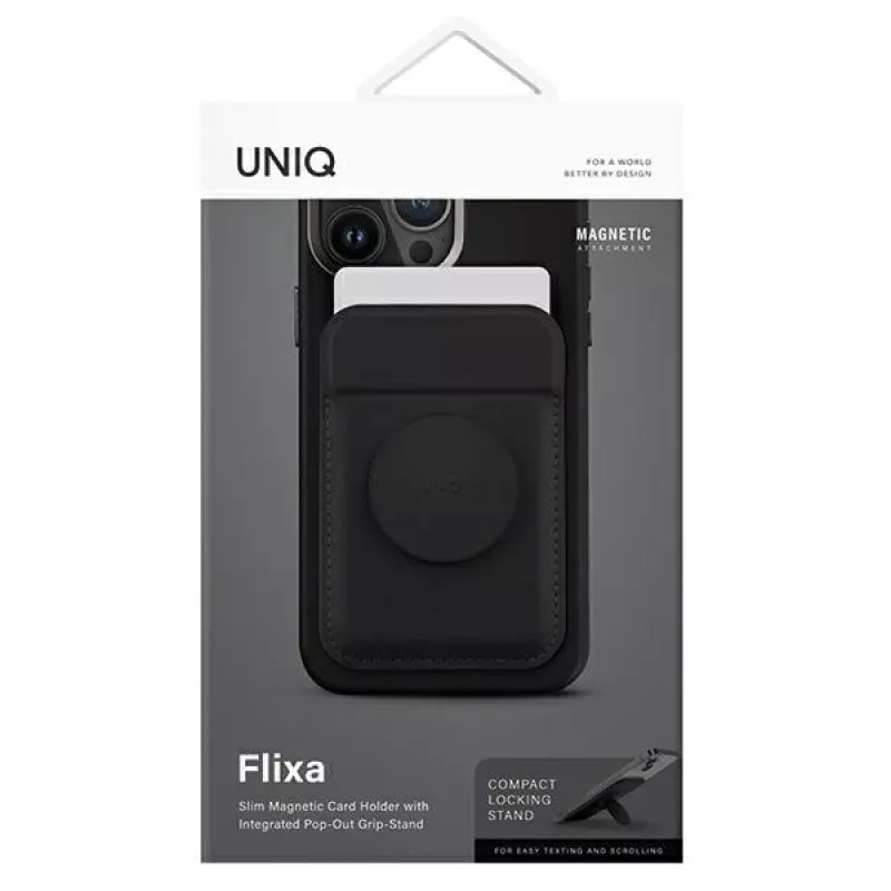 Magnetische Kartenbörse UniQ Flixa — MagSafe-kompatibel, schwarz (Jettschwarz)