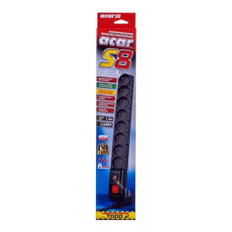Steckdosenleiste mit Schalter: 8 Steckdosen, Kabel 1,5 m, schwarz