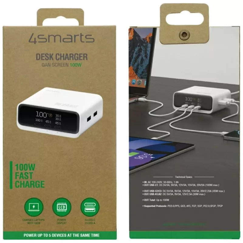 Ladestation Deck 100W GaN 3xUSB-C +2xUSB