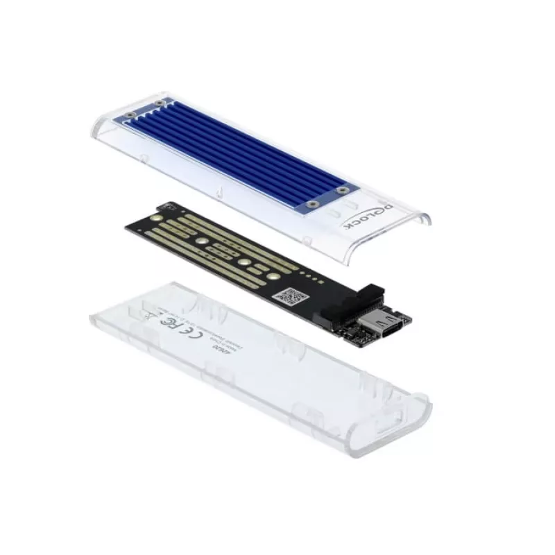 SSD-Gehäuse DeLOCK 42620 Externes Gehäuse für M.2 NVME PCIe SSD mit USB Typ-C-Buchse, transparent
