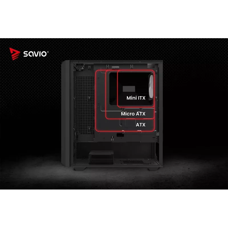 PC Cube Gehäuse SAVIO Noctis Glass RGB — Schwarz, ATX/Micro-ATX, 210×410×450 mm, 3×120 mm Frontlüfter